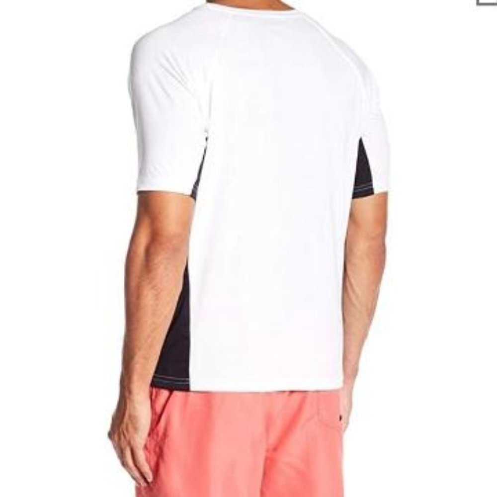 Swim Shirt -Short Sleeve Quick Dry White/Black Med - Picture 2 of 4